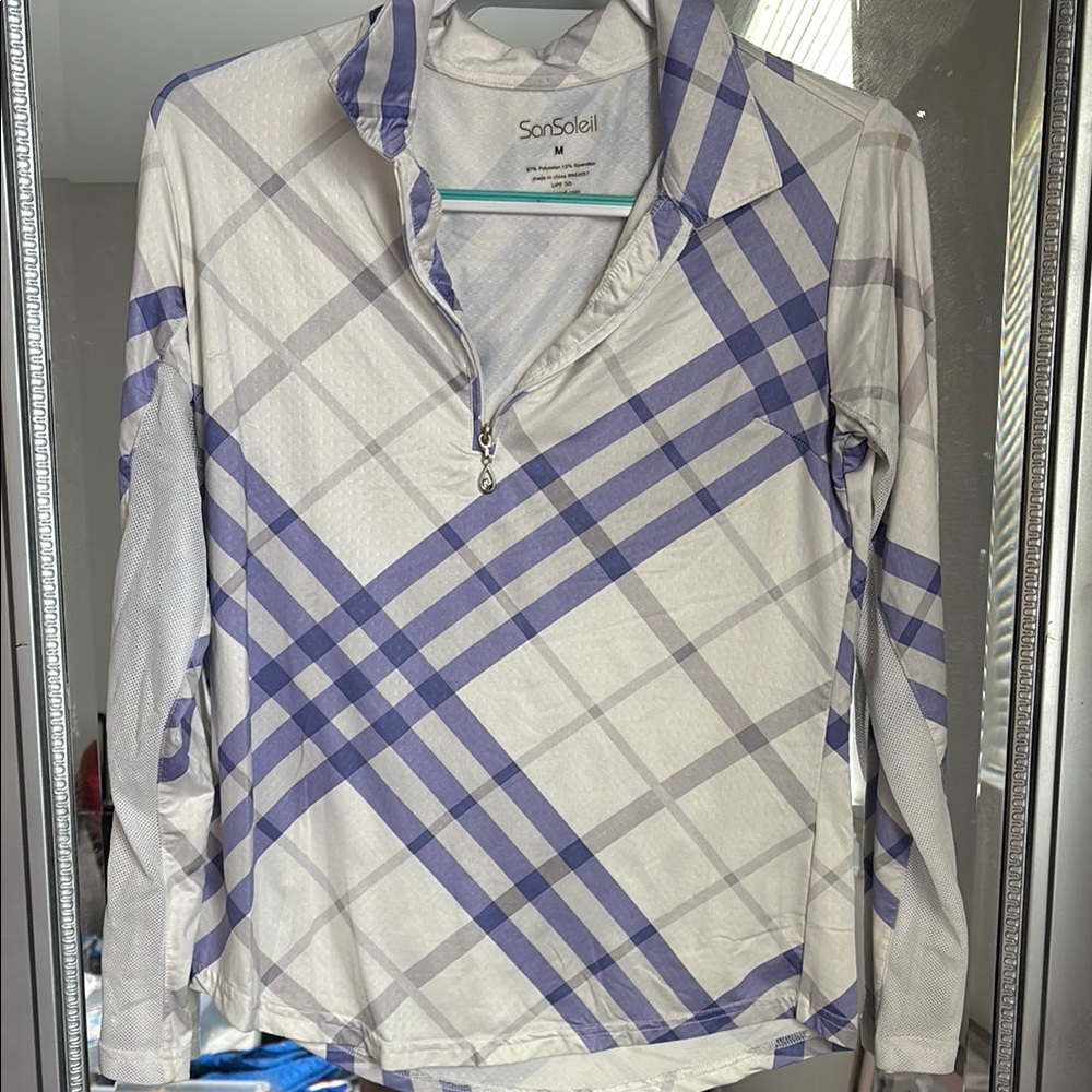 SanSoleil Plaid Long Sleeve golf Shirt